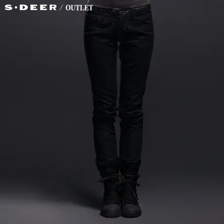 sdeer圣迪奥女装时尚酷黑暗色花纹修身长裤S12480821商品大图