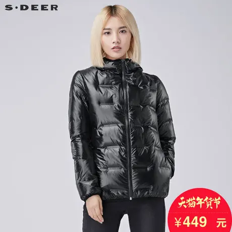 sdeer圣迪奥2018冬装顺滑光泽感休闲白鸭绒加厚羽绒服女S16482465图片