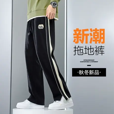 秋冬季条纹阔腿卫裤男士休闲裤男裤2023年新款高级感痞帅男裤冬天商品大图