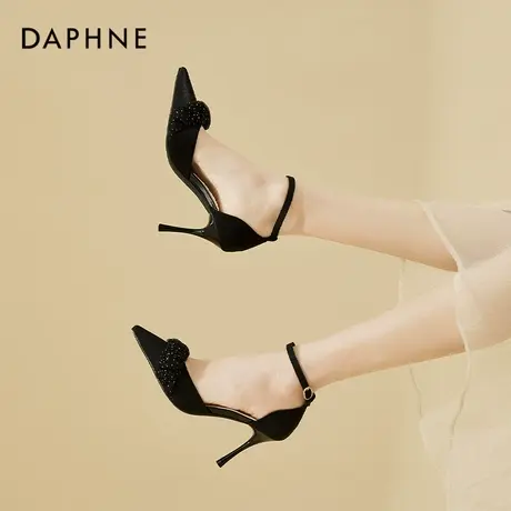 达芙妮尖头高跟鞋女2022新款春秋气质法式晚风温柔黑色浅口单鞋图片