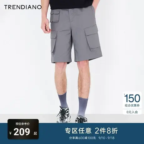 TRENDIANO潮牌官方夏季男装多口袋工装裤纯棉灰色宽松型短裤男商品大图