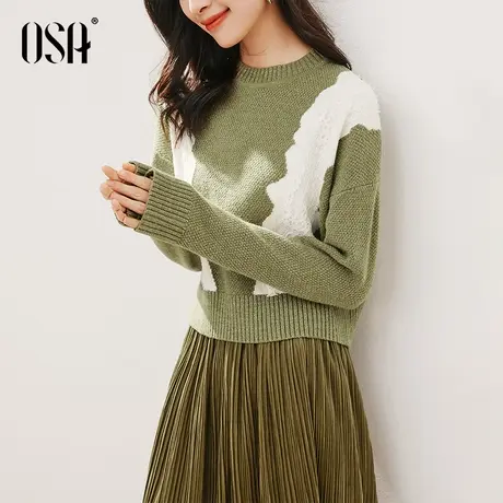 OSA欧莎绿色短款套头针织衫毛衣春装女士2023年新款软糯内搭上衣商品大图