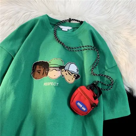 夏季薄款卡通头像印花短袖t恤男2023新款潮流圆领体恤宽松上衣服商品大图