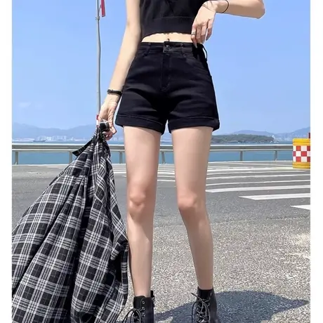 弹力短裤女高腰2025新款百搭显瘦黑色宽松阔腿a字秋冬外穿靴裤潮图片