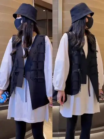 新中式国风设计盘扣背心马夹女外套春秋季不规则叠穿坎肩马甲上衣商品大图