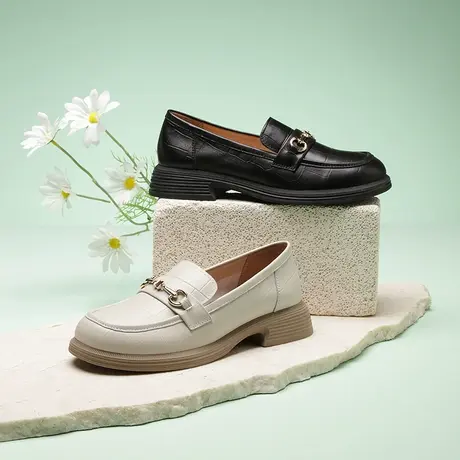 【门店发货】康龙女鞋 2024春季新款英伦风乐福鞋一脚蹬小皮鞋图片