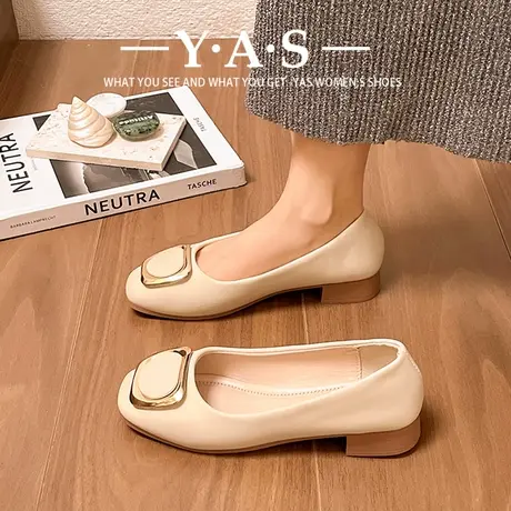 软皮单鞋粗跟2024新款春季仙女风瓢鞋浅口休闲中跟女鞋奶奶鞋百搭商品大图