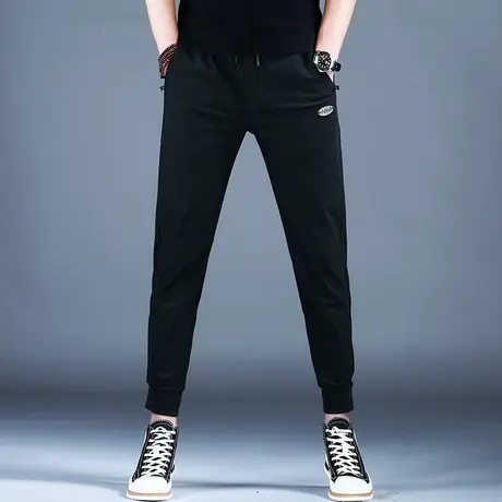 2024男士新款春夏休闲卫裤黑色百搭修身刺绣印花束脚裤拉链口袋裤图片