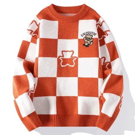 圆领毛衣男韩版潮流2022秋冬季新款刺绣青少年学生加厚保暖针织衫商品大图