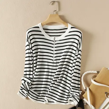 美丽诺羊毛春装女2024新款毛衣女宽松圆领套头上衣爆款针织打底衫商品大图