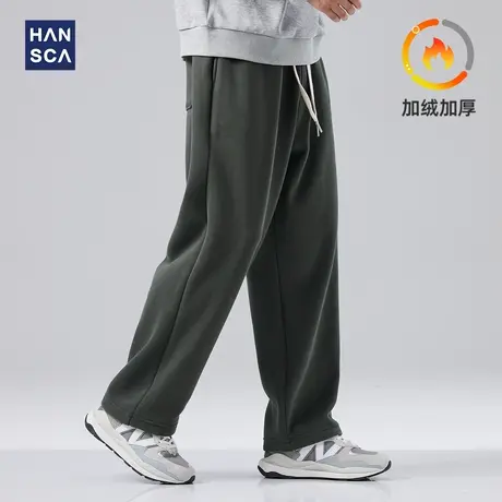 hansca休闲裤男秋冬垂感直筒宽松加绒加厚保暖灰色大码运动卫裤子商品大图