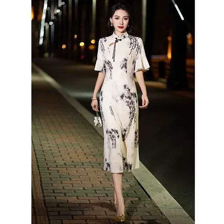 日常妈妈装旗袍连衣裙2024年新款素雅平时可穿婚宴装礼服年轻高档商品大图