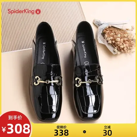 蜘蛛王女鞋新款真皮春季小皮鞋女士英伦风休闲粗跟中跟单鞋乐福鞋商品大图