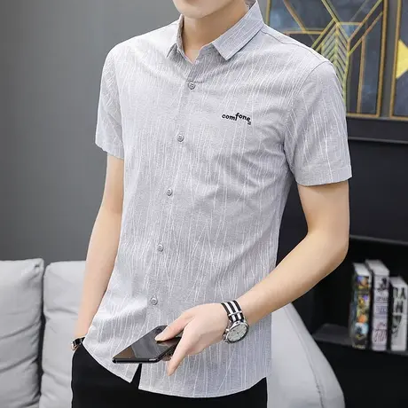 夏季冰丝免烫正装青年上班职业衬衫男短袖休闲寸衫修身帅气衬衣男商品大图