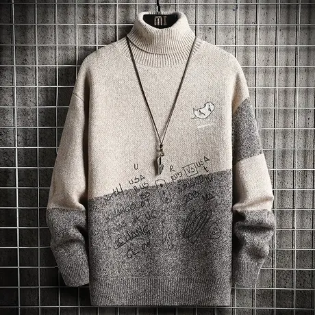 秋冬季高领毛衣男士青少年加厚针织打底衫潮流保暖学生冬装上衣服商品大图