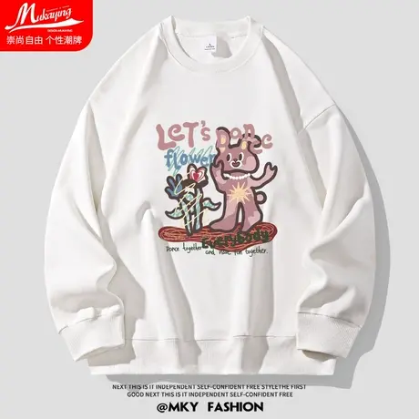 卡通涂鸦趣味兔子印花圆领卫衣男潮牌宽松大码oversize休闲情侣装商品大图