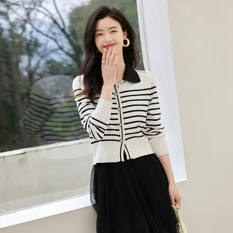 时尚气质条纹毛衣2023年春季新款淑女温柔显瘦简约百搭上衣商品大图