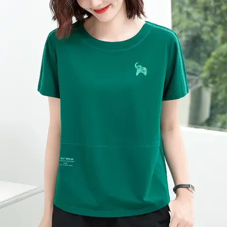 纯棉正肩t恤女夏2023年新款创意时尚年轻妈妈装大码上衣显瘦体恤商品大图