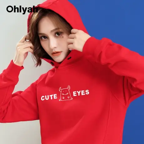 Ohlyah品牌 连帽卫衣女宽松韩版情侣红色牛年本命年衣服休闲大码商品大图
