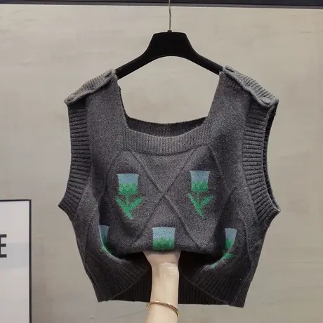 短款针织马甲背心女2023秋装新款宽松外穿上衣外搭方领毛衣坎肩潮商品大图
