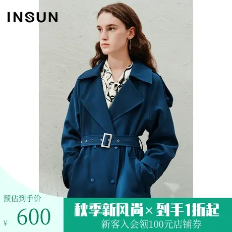 恩裳2023春季新款经典简约翻领加宽袖袢风衣短款收腰外套图片