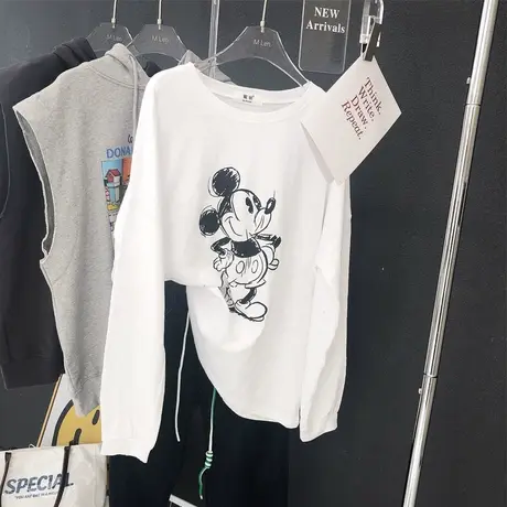 2022早秋新款韩国东大门长袖上衣ins简约竹节棉T恤打底衫宽松大码商品大图