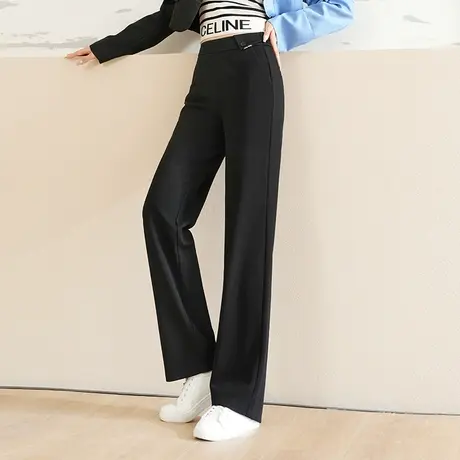 黑色显瘦窄版阔腿裤女2023新款小个子垂感高腰直筒长裤防晒休闲裤商品大图