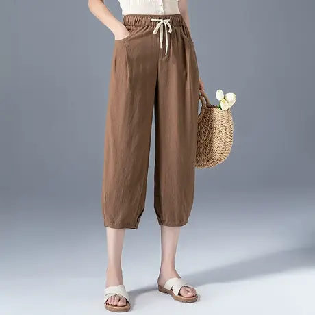 亚麻女裤冰丝七分裤夏季薄款裤子女夏灯笼裤萝卜哈伦裤棉麻八分裤商品大图