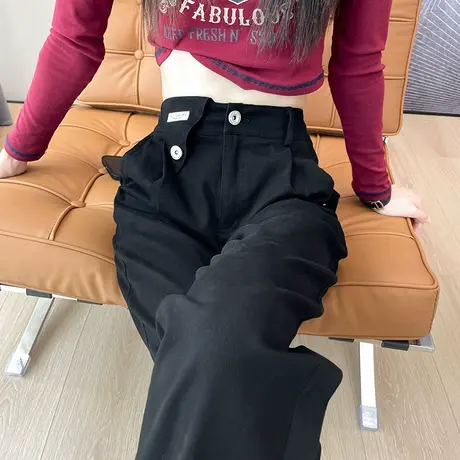 黑色休闲裤女春秋2023年新款宽松老爹裤高腰宽松小个子萝卜哈伦裤图片
