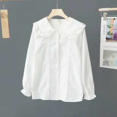 2023年娃娃领时尚减龄长袖白衬衫女宽松小清新气质衬衣甜美上衣潮图片