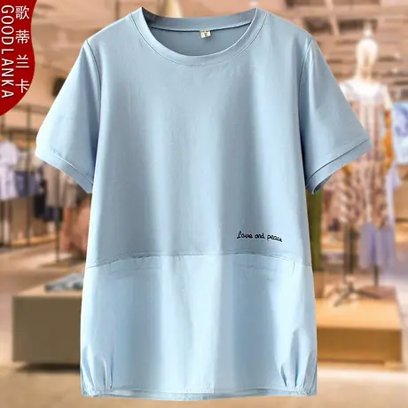 大码女装宽松纯棉上衣2022新款40-50岁中年妈妈夏装短袖T恤200斤商品大图