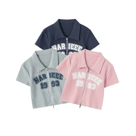 美式复古polo衫短袖t恤女夏季设计感小众别致短款修身显瘦上衣服图片