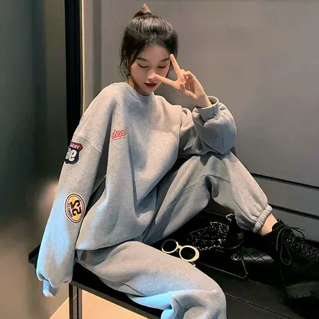 网红炸街卫衣卫裤套装女春秋宽松韩版小个子时尚休闲运动服两件套商品大图