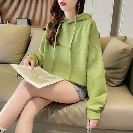 卫衣女秋冬韩版宽松设计感小众小个子加绒加厚ins超火cec纯色外套商品大图