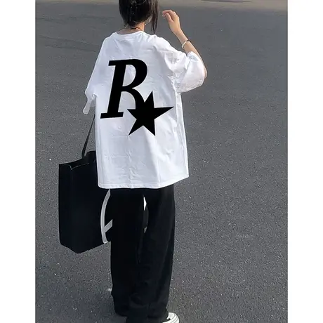 纯棉重磅美式短袖t恤女春夏2023新款国潮牌高街宽松大码半袖上衣图片