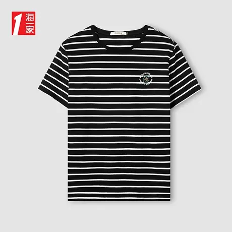 海一家经典条纹短T2023夏季新款时尚绣花青春休闲短袖T恤男图片