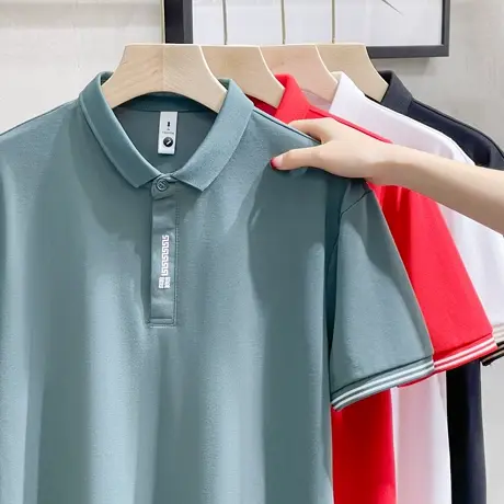 polo衫短袖男士2023夏季新款修身透气珠地棉男士半袖T恤翻领夏装商品大图