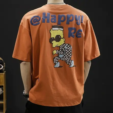 重磅250g短袖t恤男士宽松大码潮牌印花体恤夏季纯棉半袖2023新款商品大图