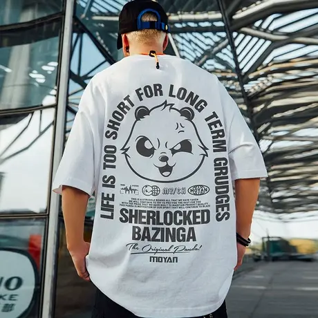 国潮oversize短袖t恤男大码情侣bf宽松纯棉胖子加肥加大半袖潮流商品大图