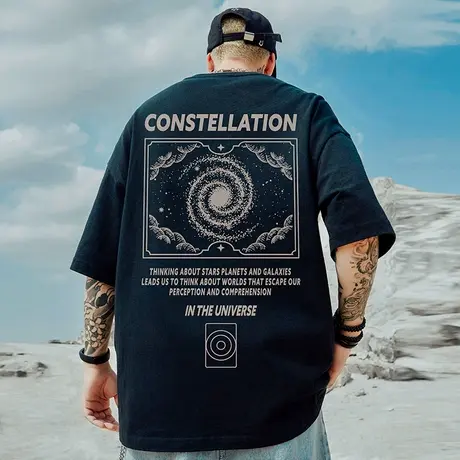 重磅潮牌宽松T恤胖子短袖男加肥加大五分袖纯棉国潮大码男装夏季商品大图