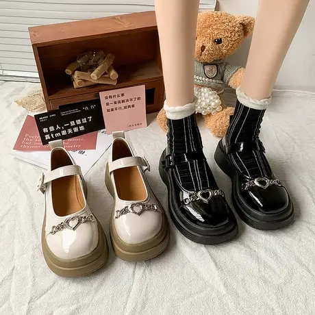 厚底黑色日系软妹小皮鞋女2023新款秋季洛丽塔百搭圆头玛丽珍单鞋商品大图