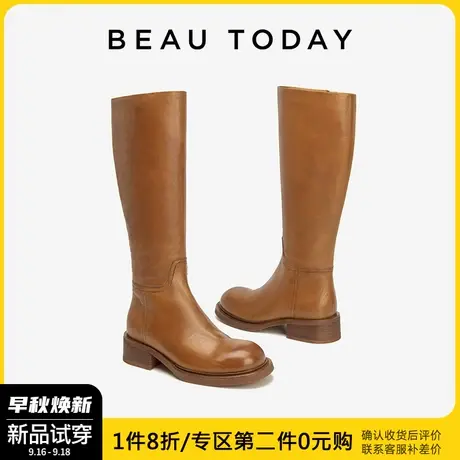 BeauToday靴子女长筒靴女复古长靴女2023新款骑士靴瘦瘦靴高筒靴商品大图