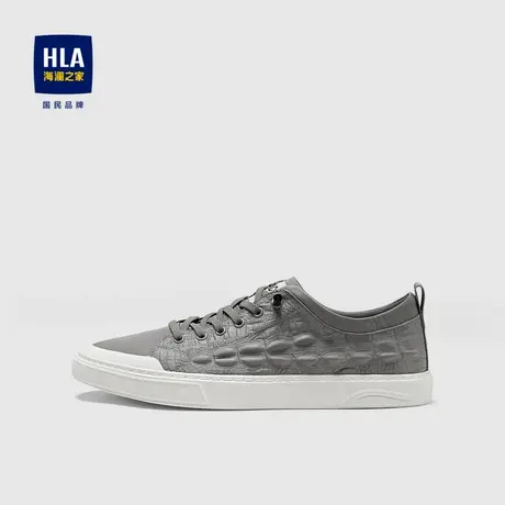 HLA/海澜之家休闲鞋舒适透气橡胶底平跟系带圆头飞织板鞋男商品大图