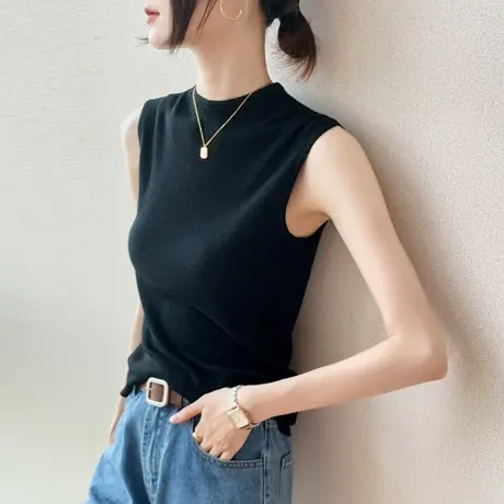 羊毛无袖打底衫女2022秋冬新款修身坎肩圆领西装内搭针织背心薄款商品大图