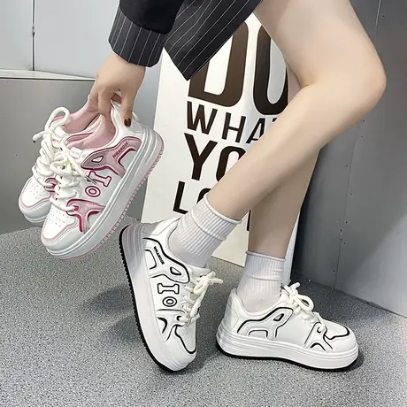爆款松糕厚底板鞋女款春季女鞋百搭小白鞋2024新款增高休闲运动鞋商品大图