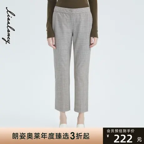 朗姿奥莱商务通勤优雅春季新款格纹女士西裤商场同款商品大图