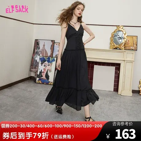 妖精的口袋法式v领黑色吊带连衣裙女2023夏季新款性感显瘦高级感图片