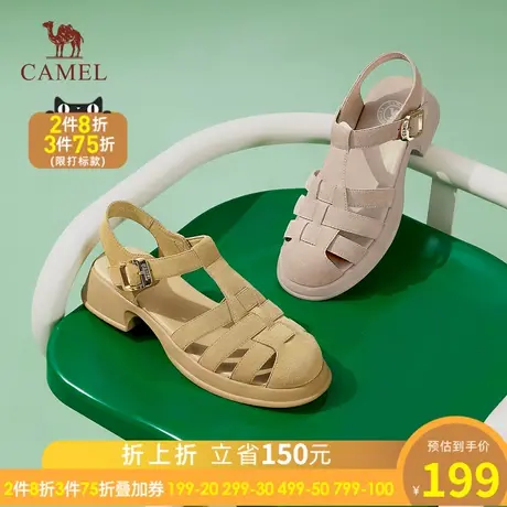 骆驼女鞋2023夏季新款休闲沙滩鞋镂空时装包头凉鞋女厚底罗马凉鞋图片