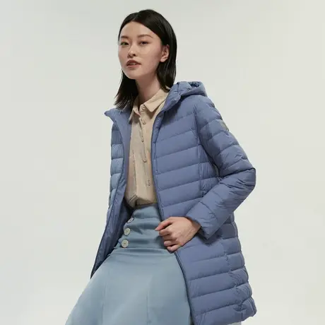 波司登轻薄中长款羽绒服女妈妈装居家休闲连帽外套图片