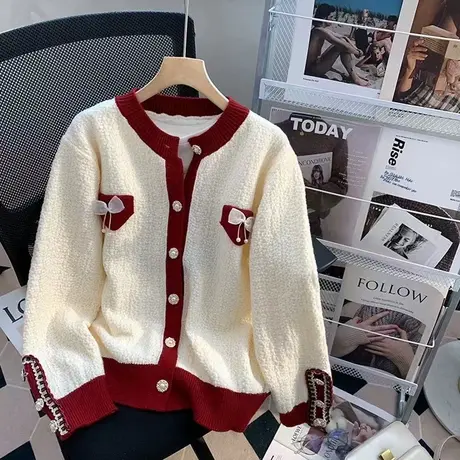 女士小香风毛衣外套女早秋装2023年新款爆款减龄针织开衫上衣春秋商品大图